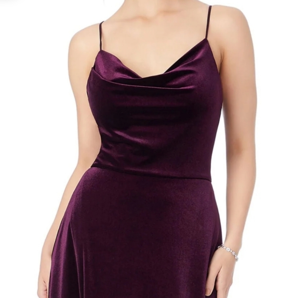 Bordeaux Velvet Knee Midi Strappy Dress Party Bridesmaid Sexy Outfit w/ Pockets